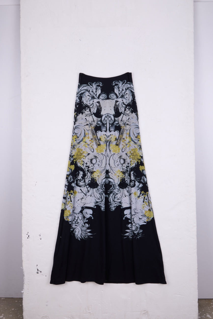 Roberto Cavalli baroque maxi skirt detail