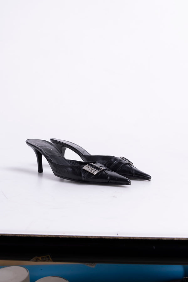 Dior Leather Pointed Mules — Black Archive