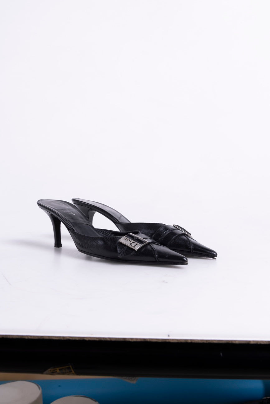 Dior black leather pointed mules