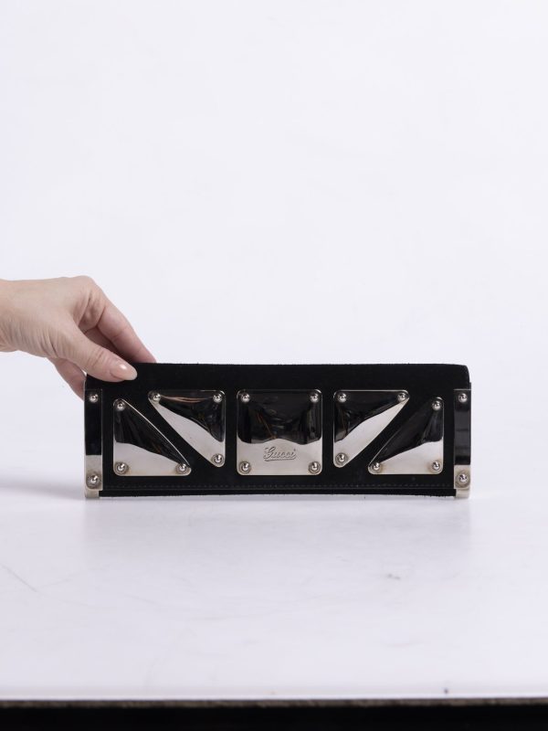 Siyah Geometrik Metal Clutch